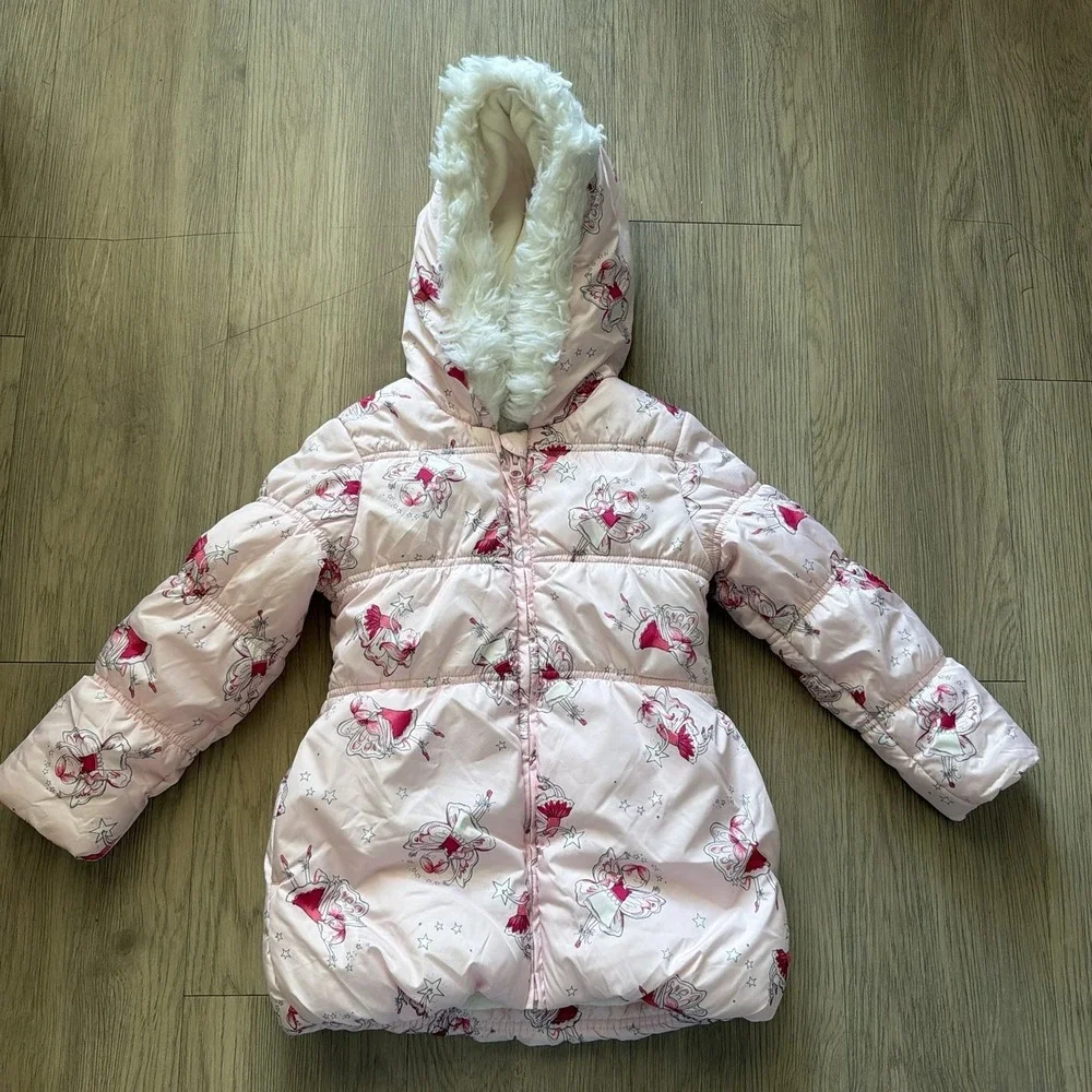 The Children's Place 5T Jacket Coat Pink Fairy Princess Puffer Faux Fur Lined